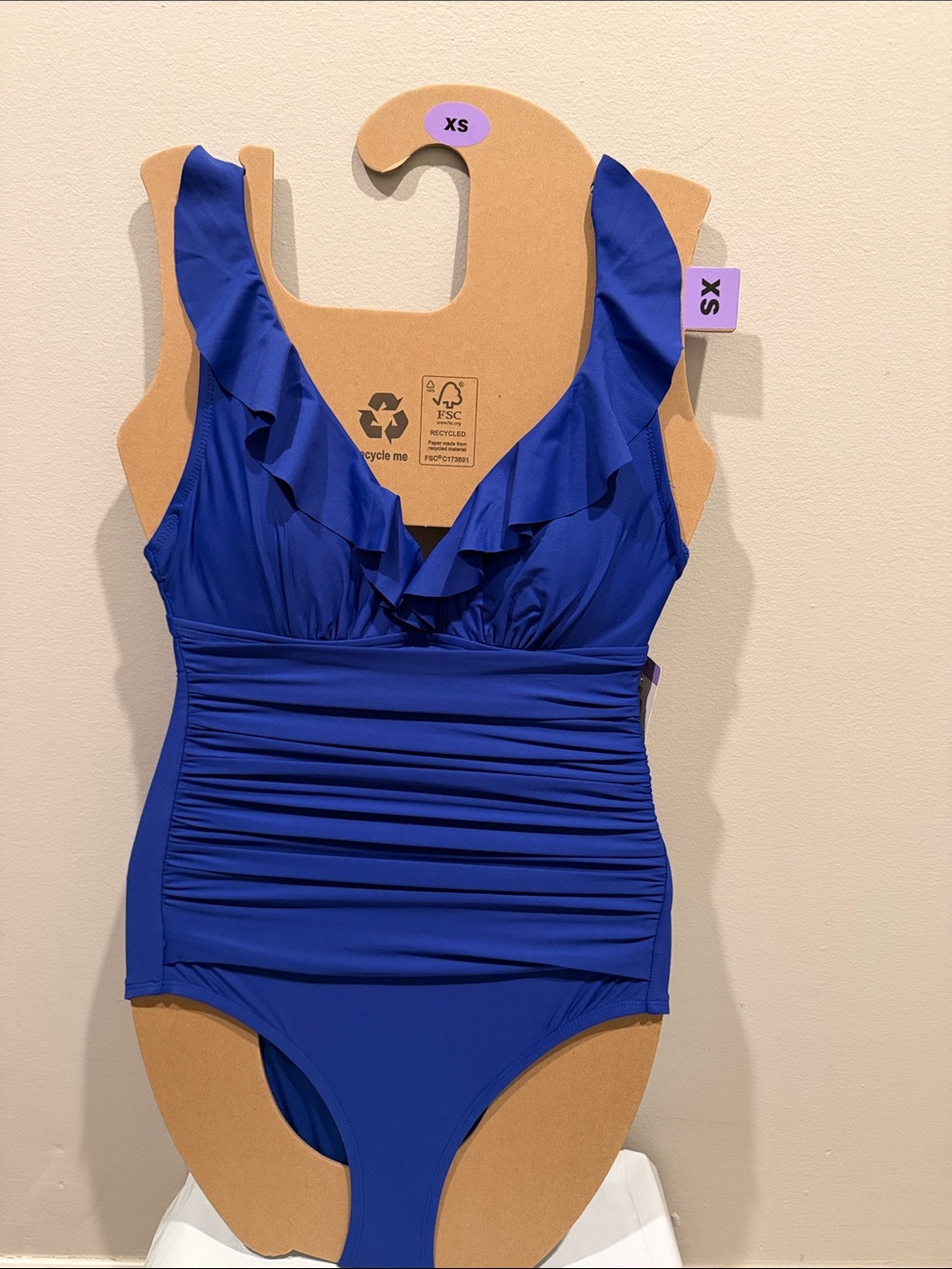 DKNY Royal Blue Ruffle V-Neck One-Piece